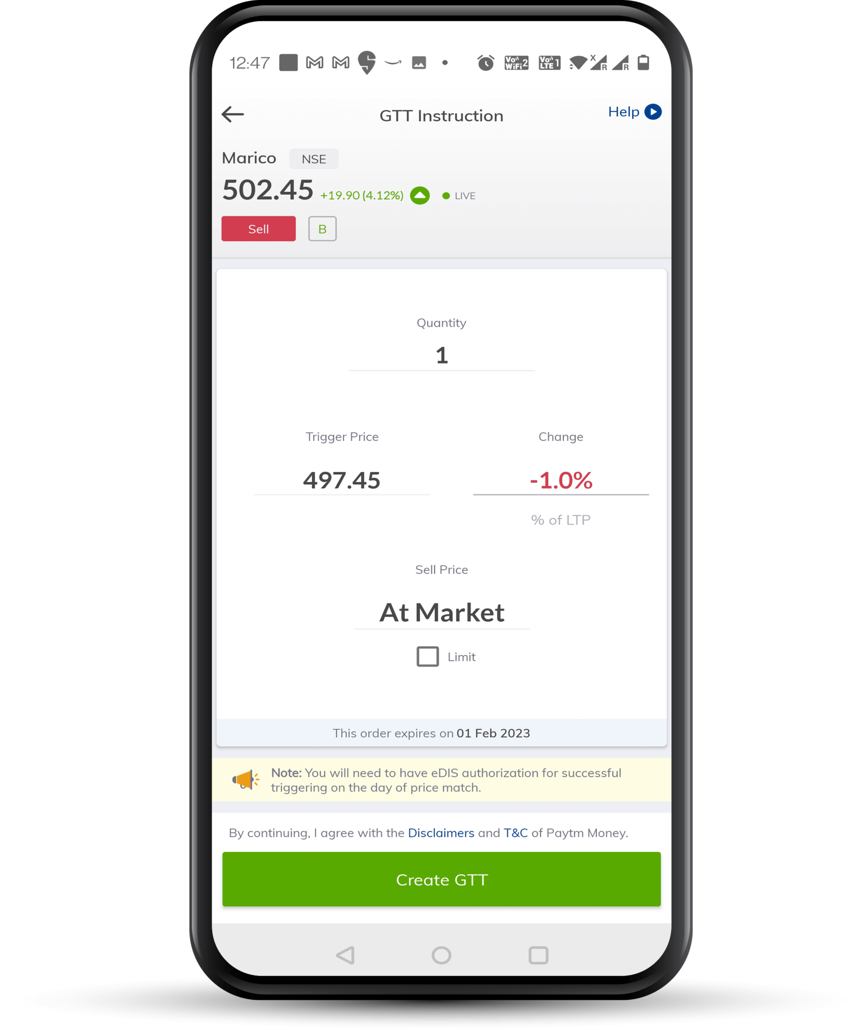 Launching Gtt Sell Orders For Equity Cash Paytm Money Blog