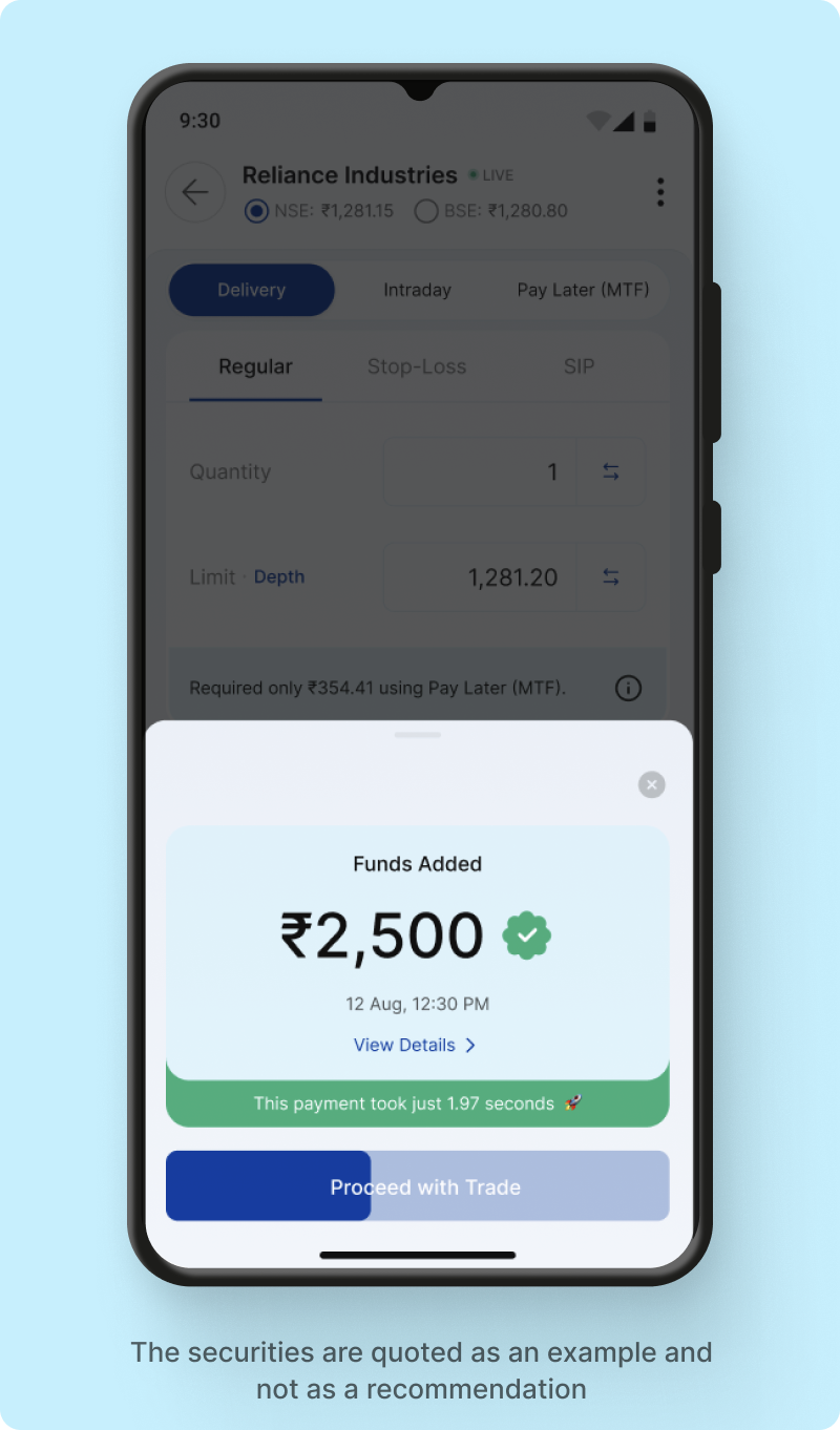Add Funds from Orderpad Paytm Money